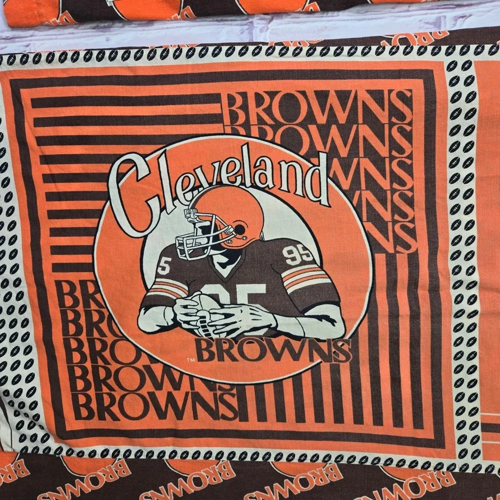Vintage NFL Cleveland Browns Pillowcase Set Orange Brown Football Decor Standard